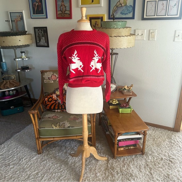 Vintage 1940s Style Sweater l Red | Deer | L l 80s l 40s | Holiday | Novelty - Picture 4 of 7